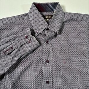 Stetson Shirt Medium Purple Geometric Button Down Western Rodeo Cowboy